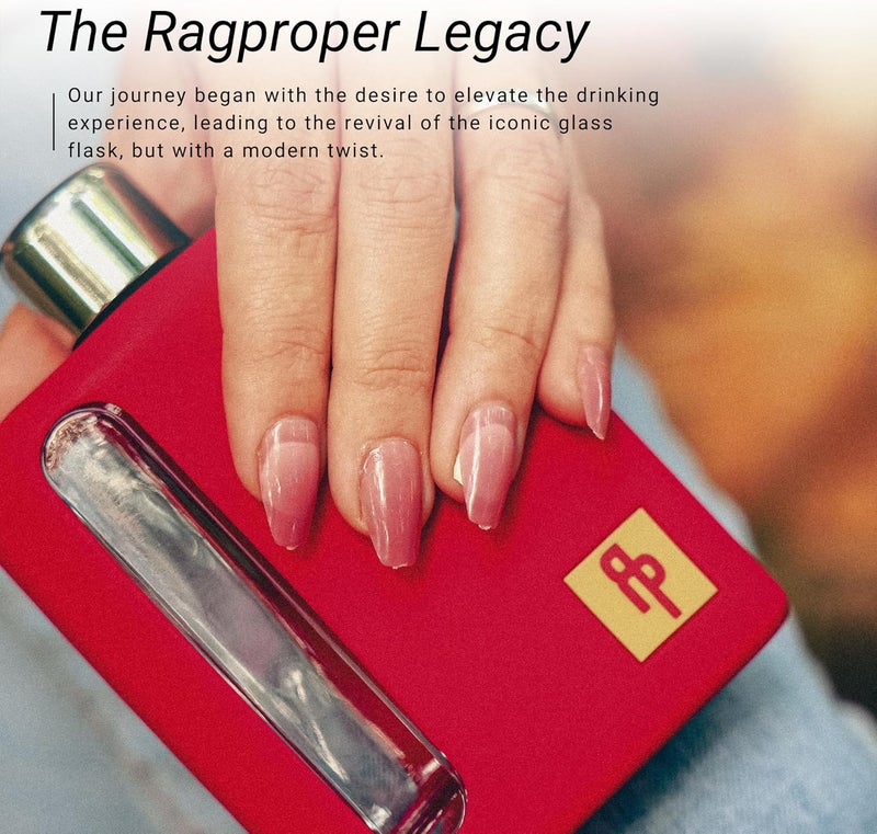 Ragproper Modern Glass Hip Flask for Men | Cork & Silicone Lid Liners | Firm Grip | Curved Edges | Durable Silicone Covered Flask for Whiskey | Liquor | Sprits | 100ml Single+ 240ml Double | Red - Image 5